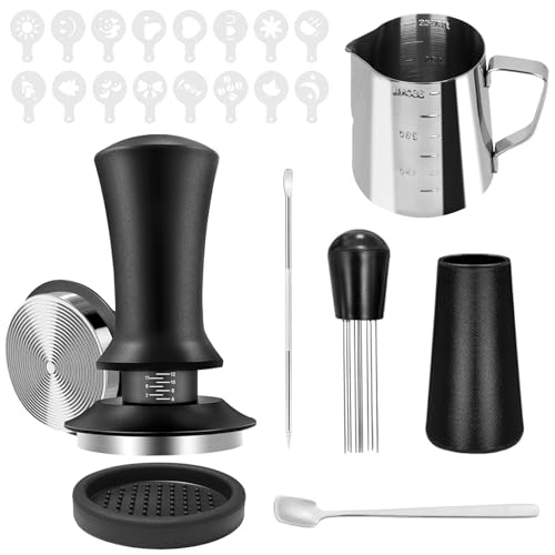 Bocguy 21pcs Kaffee Tamper Set 51mm, Siebträger Zubehör, Barista Set, Barista Tool mit Leak Proof Pad, Kaffeerührer, Aufschäumkrug, Rührlöffel, Latte Art Pen und 16 Kaffee-Schablonen Bocguy 21pcs Kaffee Tamper Set 51mm, Siebträger Zubehör, Barista Set, Barista Tool mit Leak Proof Pad, Kaffeerührer, Aufschäumkrug, Rührlöffel, Latte Art Pen und 16 Kaffee-Schablonen von Bocguy