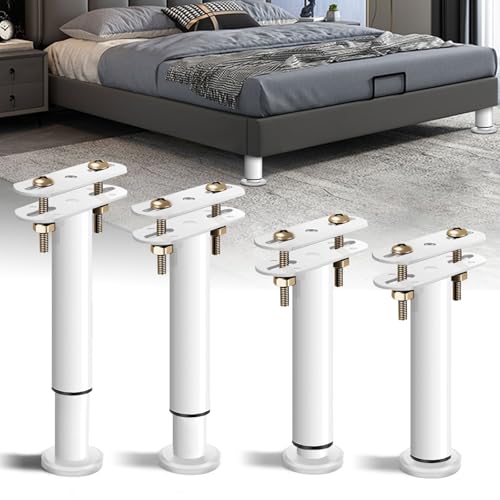 Bocguy 4 Stück Möbelfüße Verstellbar, Bettfüße Höhenverstellbar, Stützfuß Bett, Tischbeinverlängerung Metall für Schrank, Sofa, Bettgestell, Ersatzteile (Weiß, 18-30CM) von Bocguy