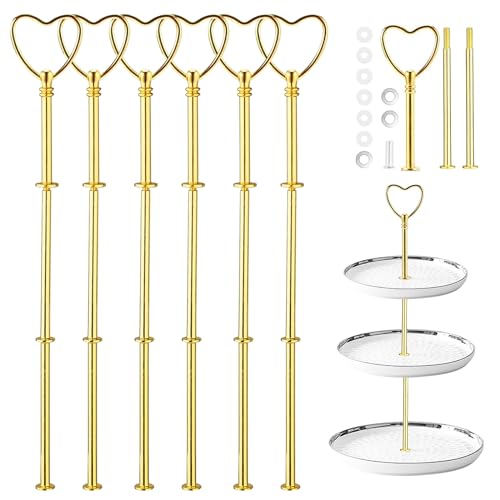 Bocguy 6 Pack Herzförmig Etageren Stangen Set Golden Vintage Metallstange Etageren Stangen Golden 6 Sets Etagere Bausatz für Geburtstag Hochzeitstorte Tortenständer 3 Etagen (Platte Nicht enthalten) von Bocguy