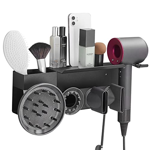 Bocguy Dyson Fön Wandhalterung, Dyson Föhn Halterung Ohne Bohren mit Kleber & Schraubengruppe, Dyson Fön Halterung für Badezimmer Hause Multifunktionales Lagerregal Haartrocknerhalter von Bocguy