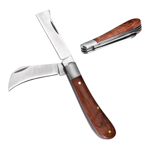 Bocguy Gartenmesser, Veredelungsmesser Klappbar mit 2 Klingen, Multifunktionale Okuliermesser, Gartenmesser Klappbar zum Pfropfen, Beschneiden, Jäten, Unkrautbüschen von Bocguy