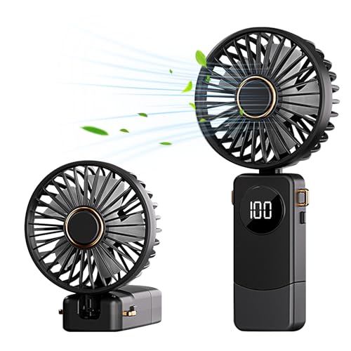 Bocguy Mini Ventilator, Handventilator, Digitale Anzeige Ruhig Tragbarer, Wiederaufladbarer USB Ventilator für Reisen Büro Zuhause Draußen Innen, Schwarz von Bocguy