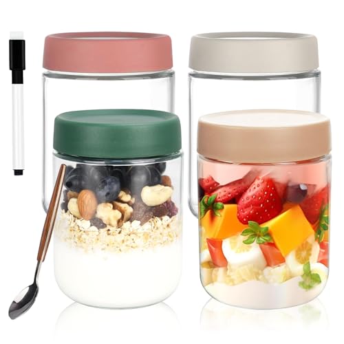 Bocguy Overnight Oats Gläser mit Deckel, 4 Pack 500ml Meal Prep Gläser mit Etiketten & Stift, Overnight Oats Glas mit Schraubdeckel für Hausgemachte Marmelade, Babynahrung, Einlegen, Einmachen Bocguy Overnight Oats Gläser mit Deckel, 4 Pack 500ml Meal Prep Gläser mit Etiketten & Stift, Overnight Oats Glas mit Schraubdeckel für Hausgemachte Marmelade, Babynahrung, Einlegen, Einmachen von Bocguy
