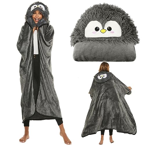 Bocguy Pinguin Geschenk Kuscheldecke Flauschig, Sofadecke Pinguin Decke, Pinguin Geschenke für Frauen Tragbare Decke, Wearable Blanket, Flanell Flauschige Decke für Frauen und Erwachsene(160x122 cm) von Bocguy