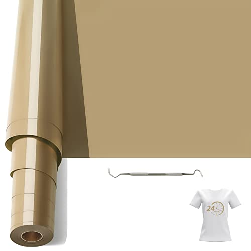 Bocguy Plotterfolie Textil, 30.5CM x 6.1M Heat Transfer Vinyl Flexfolie Rollen mit Plotter Werkzeug, Plotter Vinylfolie für Eisen Heiße Presse, T-Shirts & Mehr Stoffen, DIY Muster (Gold) von Bocguy