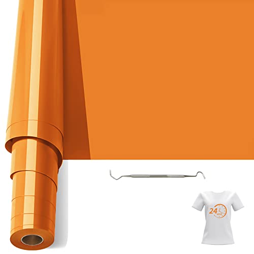 Bocguy Plotterfolie Textil, 30.5CM x 6.1M Heat Transfer Vinyl Flexfolie Rollen mit Plotter Werkzeug, Plotter Vinylfolie für Eisen Heiße Presse, T-Shirts & Mehr Stoffen, DIY Muster (Orange Gelb) von Bocguy