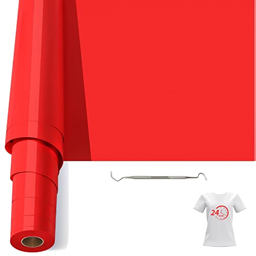 Bocguy Plotterfolie Textil, 30.5CM x 6.1M Heat Transfer Vinyl Flexfolie Rollen mit Plotter Werkzeug, Plotter Vinylfolie für Eisen Heiße Presse, T-Shirts & Mehr Stoffen, DIY Muster (Rot) von Bocguy