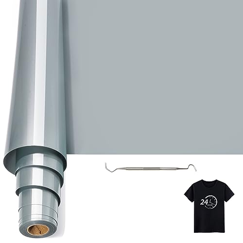 Bocguy Plotterfolie Textil, 30.5CM x 6.1M Heat Transfer Vinyl Flexfolie Rollen mit Plotter Werkzeug, Plotter Vinylfolie für Eisen Heiße Presse, T-Shirts & Mehr Stoffen, DIY Muster (Silber Grau) von Bocguy