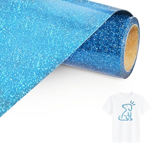 Bocguy Plotterfolie Textil Glitzer Blau, 30.5 CM x 152 CM Heat Transfer Vinyl Flexfolie Glitzer Rollen, Plotterfolie Glitzer für Eisen Heiße Presse, T-Shirts & Mehr Stoffen (Glitzer Blau) von Bocguy
