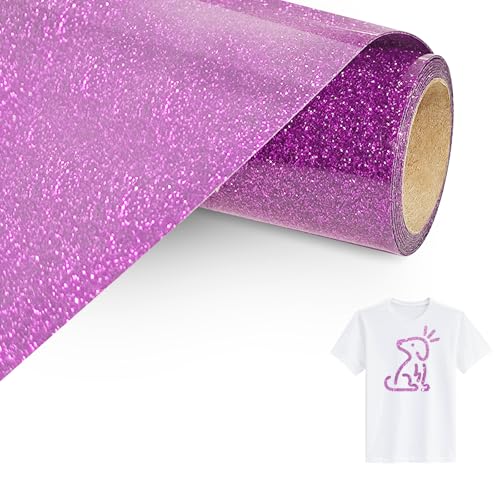 Bocguy Plotterfolie Textil Glitzer Rosa Lila, 30.5 CM x 152 CM Heat Transfer Vinyl Flexfolie Glitzer Rollen, Plotterfolie Glitzer für Eisen Heiße Presse, T-Shirts & Mehr Stoffen (Glitzer Rosa Lila) von Bocguy