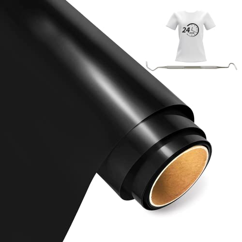 Bocguy Plotterfolie Textil Rollen, 30.5CM x 255CM Heat Transfer Vinyl Flexfolie Rollen mit Plotter Werkzeug, Plotter Vinylfolie für Eisen Heiße Presse, T-Shirts & Mehr Stoffen (Schwarz) von Bocguy