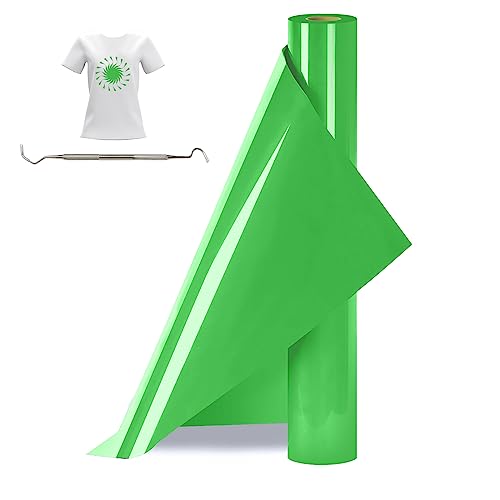Bocguy Plotterfolie Textil Rollen, 30.5CM x 377CM Heat Transfer Vinyl Flexfolie Rollen mit Plotter Werkzeug, Plotter Vinylfolie für Eisen Heiße Presse, T-Shirts & Mehr Stoffen (Fruchtgrün) von Bocguy