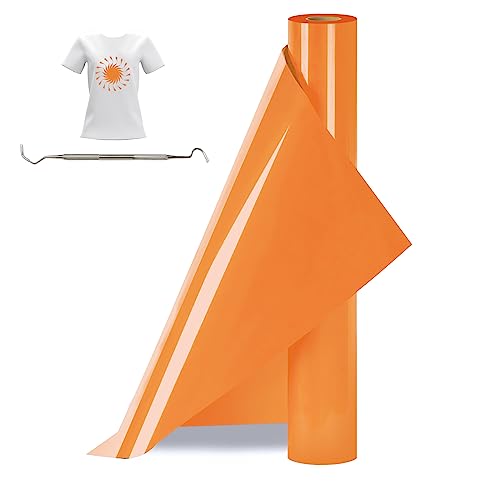 Bocguy Plotterfolie Textil Rollen, 30.5CM x 377CM Heat Transfer Vinyl Flexfolie Rollen mit Plotter Werkzeug, Plotter Vinylfolie für Eisen Heiße Presse, T-Shirts & Mehr Stoffen (Orange Gelb) von Bocguy