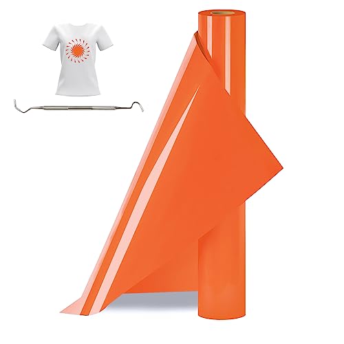 Bocguy Plotterfolie Textil Rollen, 30.5CM x 377CM Heat Transfer Vinyl Flexfolie Rollen mit Plotter Werkzeug, Plotter Vinylfolie für Eisen Heiße Presse, T-Shirts & Mehr Stoffen (Orange Rot) von Bocguy