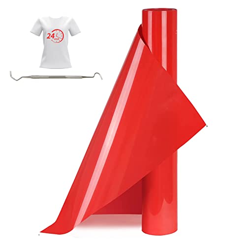 Bocguy Plotterfolie Textil Rollen, 30.5CM x 377CM Heat Transfer Vinyl Flexfolie Rollen mit Plotter Werkzeug, Plotter Vinylfolie für Eisen Heiße Presse, T-Shirts & Mehr Stoffen (Rot) von Bocguy