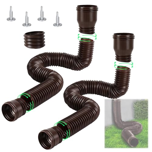 Bocguy Regenrinne Fallrohr, 2 Stück Dachrinne Flexible Fallrohr Verlängerung, Fallrohr Erweiterung von 47 bis 150cm, Regenrinnen Fallrohr Erweiterungsset für Fallrohr 80/100 mm (Braun, 2 Stück) von Bocguy