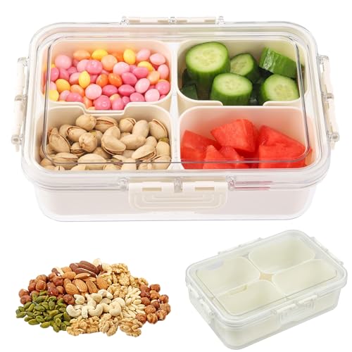 Bocguy Snackschale mit Deckel, Snackbox mit Fächern, Snack Aufbewahrungsbox, Snackteller mit 4 Fächern, Snackschale Organizer für Partynüsse, Trockene Gewürze, Süßigkeiten, Nüsse, Obst, Gemüse von Bocguy