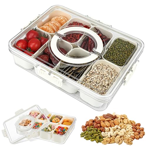 Bocguy Snackschale mit Deckel, Snackbox mit Fächern, Snack Aufbewahrungsbox, Snackteller mit 8 Fächern, Snackschale Organizer für Partynüsse, Trockene Gewürze, Süßigkeiten, Nüsse, Obst, Gemüse von Bocguy