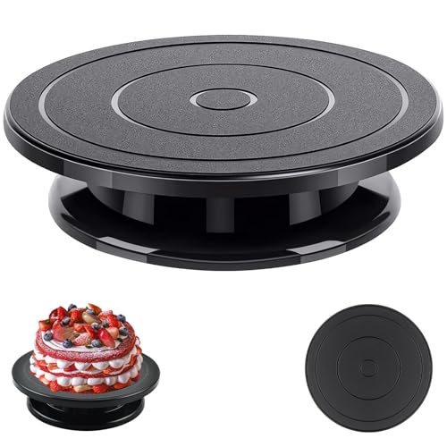 Bocguy Tortenplatte Drehbar, Drehteller Torte, Tortenplatte Leicht Drehbare, rutschfest Drehteller Zum Backen von Gebäck, Keksen, Cupcakes für Anfänger und Profis, Schwarz von Bocguy