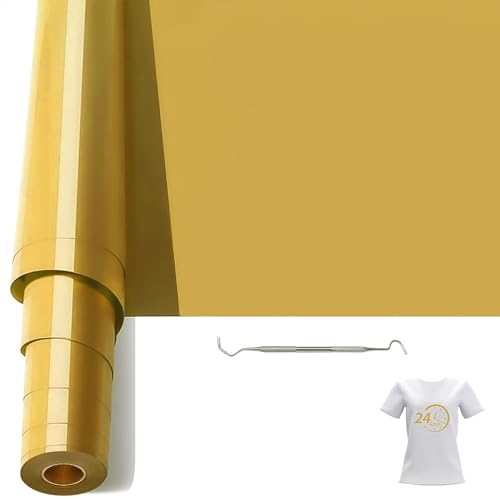 Bocguy Plotterfolie Textil Rollen, 30.5CM x 6.1M Heat Transfer Vinyl Flexfolie Rollen mit Plotter Werkzeug, Plotter Vinylfolie für Eisen Heiße Presse, T-Shirts & Mehr Stoffen (Golden) von Bocguy