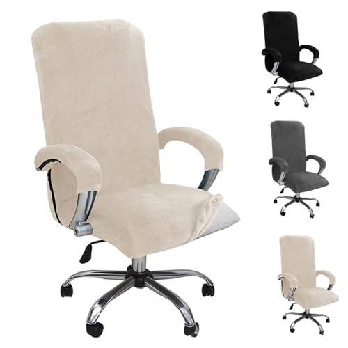 Bürostuhl Bezug - Elastischer Samt Überzug, Samtplüsch Bürostuhl Bezug mit Armlehne für Gaming Stuhl, Drehstuhl & Bürosessel - Stretch Stuhlhussen Abnehmbar, Maschinenwaschbar (XL, Beige) von Bocguy