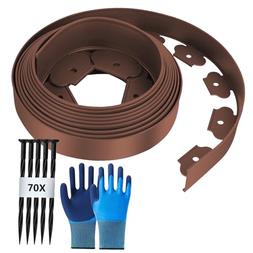 Flexible Rasenkante aus Kunststoff Länge 15m Höhe 5cm, mit 70 Erdanker + 1 Paar Handschuhe, Braun Flexible Rasenkante aus Kunststoff Länge 15m Höhe 5cm, mit 70 Erdanker + 1 Paar Handschuhe, Braun von Bocguy