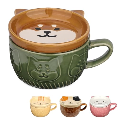 Katzentasse, Niedliche Keramik Tasse Katze mit Deckel, Shiba Inu Lustige Tassen, Kaffeebecher oder Teebecher für Katzenliebhaber Geschenk für Frauen Freunde Kinder Weihnachten Geburtstag 300ML(Grün) Katzentasse, Niedliche Keramik Tasse Katze mit Deckel, Shiba Inu Lustige Tassen, Kaffeebecher oder Teebecher für Katzenliebhaber Geschenk für Frauen Freunde Kinder Weihnachten Geburtstag 300ML(Grün) von Bocguy