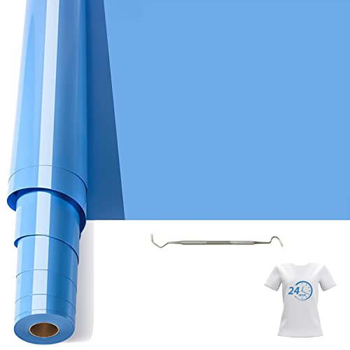 Bocguy Plotterfolie Textil, 30.5CM x 6.1M Heat Transfer Vinyl Flexfolie Rollen mit Plotter Werkzeug, Plotter Vinylfolie für Eisen Heiße Presse, T-Shirts & Mehr Stoffen, DIY Muster (Himmelblau) von Bocguy