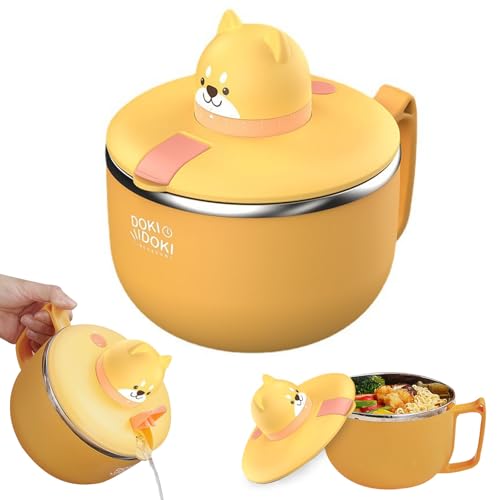 Ramen Schüssel mit Deckel, 1200ml Instant Nudeln Schüssel, Tragbare Nudelschale Edelstahl mit Zeitschaltuhr und Lüftungsloch, 304 Edelstahl Ramen Bowl für Nudeln, Bento, Mittagessen von Bocguy