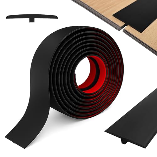T-Profil Übergangsprofil, Übergangsleiste Boden Selbstklebend, 5cm x 3.0m Abschlussleiste Boden aus PVC – Bodenleisten übergangsprofil -Universelle Spaltabdeckung für Laminat,Fliesen & Vinyl -Schwarz von Bocguy