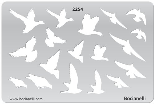 15cm x 10cm Zeichenschablone aus Transparentem Kunststoff für Grafik Design Kunst Handwerk Technisches Zeichnen Schmuckherstellung Schmuck Machen - fliegenden Vogel Vögel Symbole von Bocianelli