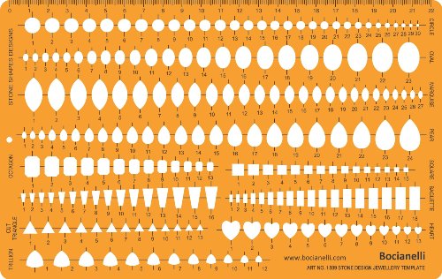 Schablone Zeichenschablone für Schmuck Design Gestalten Machen Schmuckstücke Kunst Technisches Zeichnen - Edelstein Herz Birne Stangenbrot Dreieck Achteck von Bocianelli