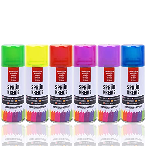 Bock op Kölle Kreidespray Sprühkreide Markierungsspray Graffiti 6 Farben wasserlöslich Dosen mit 100ml (Bunt 6 Stück) von Bock op Kölle