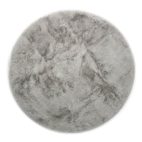 Bock op Kölle Kuschelfell Kunstfell Teppich Ø 90 cm Fellimitat Vorleger Dekoteppich (Hellgrau) von Bock op Kölle