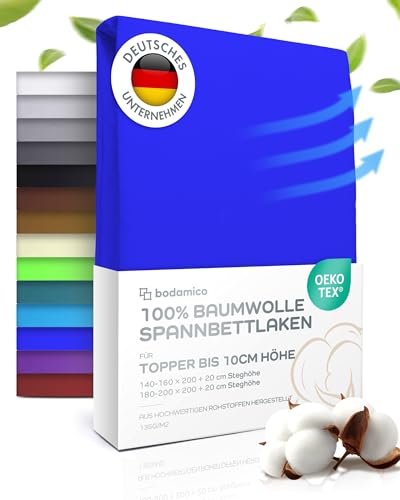 Bodamico Topper Spannbettlaken 180x200 cm - 100% Baumwolle Jersey für Boxspringbett Topper bis 10cm Höhe - Topper Bezug 180x200-135 g/m2 Oeko-Tex geprüft - Topper Schoner in Royal Bodamico Topper Spannbettlaken 180x200 cm - 100% Baumwolle Jersey für Boxspringbett Topper bis 10cm Höhe - Topper Bezug 180x200-135 g/m2 Oeko-Tex geprüft - Topper Schoner in Royal von Bodamico