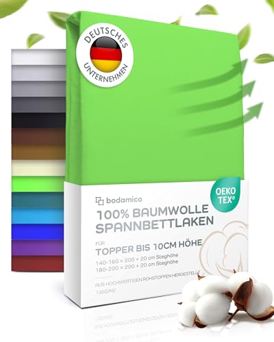 Bodamico Topper Spannbettlaken 180x200 cm -100% Baumwolle Jersey für Boxspringbett Topper bis 10cm Höhe-Topper Bezug 180x200-135g/m2 Oeko-Tex geprüft - Topper Schoner in Apfelgrün Bodamico Topper Spannbettlaken 180x200 cm -100% Baumwolle Jersey für Boxspringbett Topper bis 10cm Höhe-Topper Bezug 180x200-135g/m2 Oeko-Tex geprüft - Topper Schoner in Apfelgrün von Bodamico