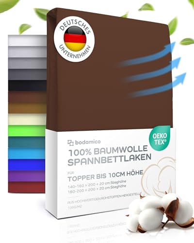 Bodamico Topper Spannbettlaken 180x200 cm - 100% Baumwolle Jersey für Boxspringbett Topper bis 10cm Höhe-Topper Bezug 180x200-135g/m2 Oeko-Tex geprüft - Topper Schoner in Braun Bodamico Topper Spannbettlaken 180x200 cm - 100% Baumwolle Jersey für Boxspringbett Topper bis 10cm Höhe-Topper Bezug 180x200-135g/m2 Oeko-Tex geprüft - Topper Schoner in Braun von Bodamico