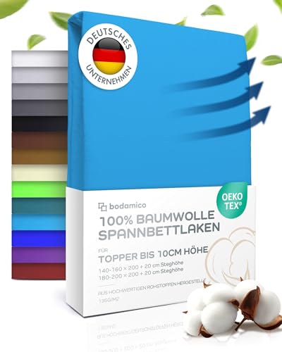 Bodamico Topper Spannbettlaken 180x200cm - 100% Baumwolle Jersey für Boxspringbett Topper bis 10cm Höhe - Topper Bezug 180x200-135g/m2 Oeko-Tex geprüft - Topper Schoner in Türkis Bodamico Topper Spannbettlaken 180x200cm - 100% Baumwolle Jersey für Boxspringbett Topper bis 10cm Höhe - Topper Bezug 180x200-135g/m2 Oeko-Tex geprüft - Topper Schoner in Türkis von Bodamico