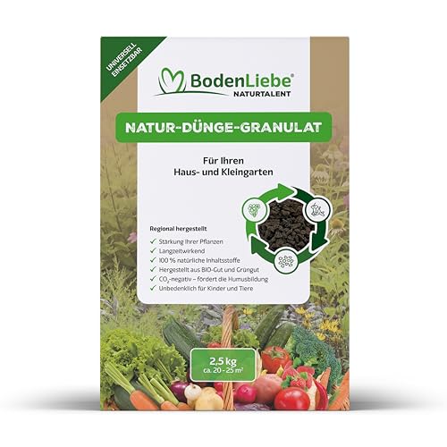 BodenLiebe NATURTALENT – Kräftige Pflanzen und reiche Ernte, Natur-Dünge-Granulat 2,5 kg für 25 m², nährstoffreiche Langzeitversorgung, vielseitig einsetzbar für Garten, Hochbeet & Zierpflanzen BodenLiebe NATURTALENT – Kräftige Pflanzen und reiche Ernte, Natur-Dünge-Granulat 2,5 kg für 25 m², nährstoffreiche Langzeitversorgung, vielseitig einsetzbar für Garten, Hochbeet & Zierpflanzen von BodenLiebe