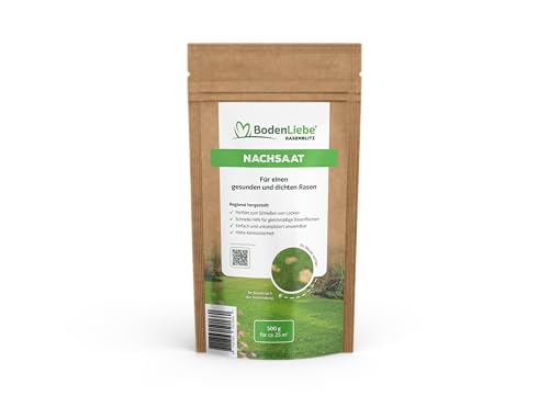 BodenLiebe – Nachsaat – starkes & schnelles Wachstum, kräftig, grüner Rasen - keimsicher - 1kg - 50 qm - ganzjährig (0,5 Kilogramm) von BodenLiebe