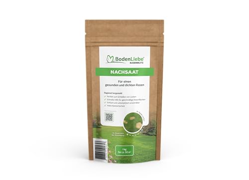 BodenLiebe – Nachsaat – starkes & schnelles Wachstum, kräftig, grüner Rasen - keimsicher - 1kg - 50 qm - ganzjährig (1 Kilogramm) von BodenLiebe