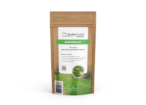 BodenLiebe – Nachsaat – starkes & schnelles Wachstum, kräftig, grüner Rasen - keimsicher - 1kg - 50 qm - ganzjährig (2 Kilogramm) von BodenLiebe