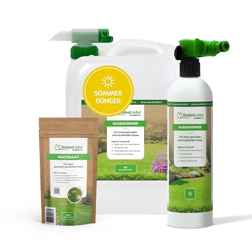 BodenLiebe RASENBLITZ Sommerdünger - kraftvolle Regeneration für große Flächen, 10 L für 500 bis 1000 m² inkl. Sprühflasche & 500 g NACHSAAT,flüssig & direkt am Gartenschlauch anwendbar BodenLiebe RASENBLITZ Sommerdünger - kraftvolle Regeneration für große Flächen, 10 L für 500 bis 1000 m² inkl. Sprühflasche & 500 g NACHSAAT,flüssig & direkt am Gartenschlauch anwendbar von BodenLiebe