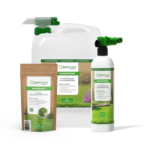 BodenLiebe Rasenblitz 10 l flüssiger Rasendünger inkl. Sprühflasche und 500g NACHSAAT - Für 500 m² Garten - Schnelles Grün statt Gelb - Familienfreundlich & tierverträglich - Made in Germany BodenLiebe Rasenblitz 10 l flüssiger Rasendünger inkl. Sprühflasche und 500g NACHSAAT - Für 500 m² Garten - Schnelles Grün statt Gelb - Familienfreundlich & tierverträglich - Made in Germany von BodenLiebe