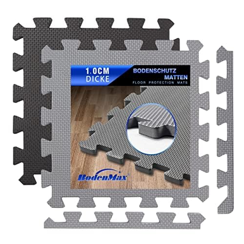 BodenMax Bodenschutzmatte Fitness Unterlegmatte Sportmatten Turnmatte rutschfest Pool Puzzlematte Fitnessraum Fallschutzmatten | 30x30x1cm Grau | 108 Stück von BodenMax