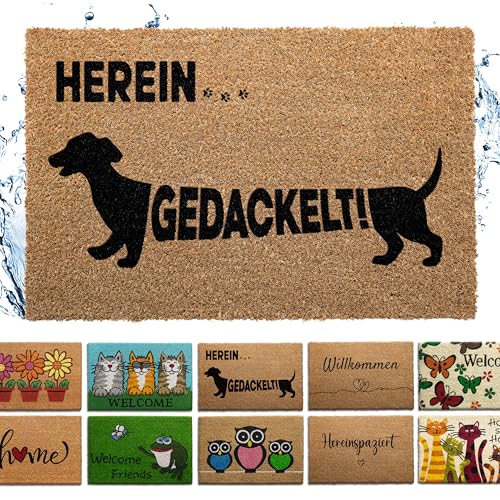 Bodenständig® Fußmatte Kokos [Wetterfest] - extrem robust - Fußabtreter außen - die Kokosmatte Fußmatte außen wetterfest. Fussmatte aussen 40x60 cm - Hereingedackelt Schriftzug von Bodenständig