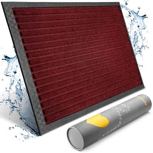 Bodenständig Fußmatte außen - extrem rutschfest & langlebig - Fußabtreter außenbereich dunkel rot 40x60cm - Türmatte in Perfekter Größe für die Haustür - Fussmatte aussen - Türvorleger gestreift von Bodenständig