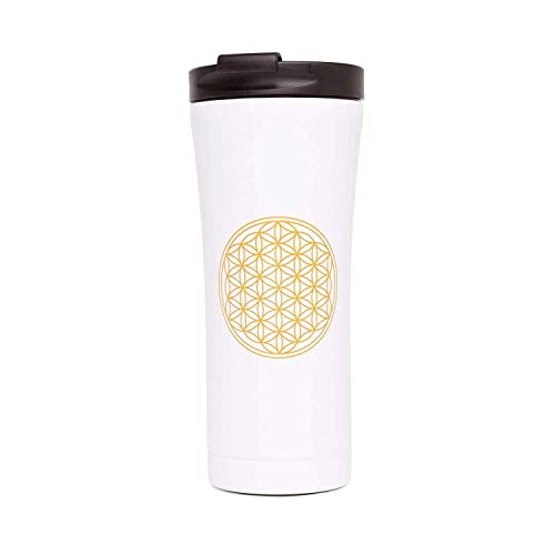 Bodhi Isolierter Edelstahl Trinkbecher | Auslaufsicherer Thermobecher mit der Blume des Lebens in weiß | Doppelwandiger To-Go Mehrwegbecher 480 ml | BPA-frei Travel Mug von Bodhi