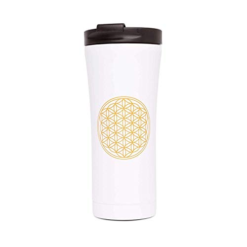 Bodhi Isolierter Edelstahl Trinkbecher | Auslaufsicherer Thermobecher mit der Blume des Lebens in weiß | Doppelwandiger to-Go Mehrwegbecher 480 ml | BPA-frei Travel Mug von Bodhi