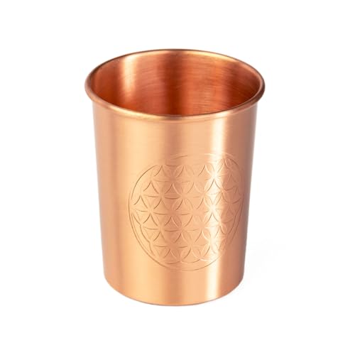Bodhi Kupferbecher 2er Set | Ayurveda Trinkbecher aus reinem Kupfer | Trinkbecher mit 250 ml Volumen | Wasser Becher mit Design Veredelung | Langlebige Metallbecher | Blume des Lebens von Bodhi
